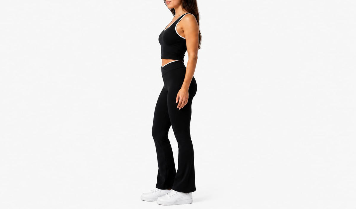 Women's Ribbed Crop Tank and Flared Yoga Pants Set