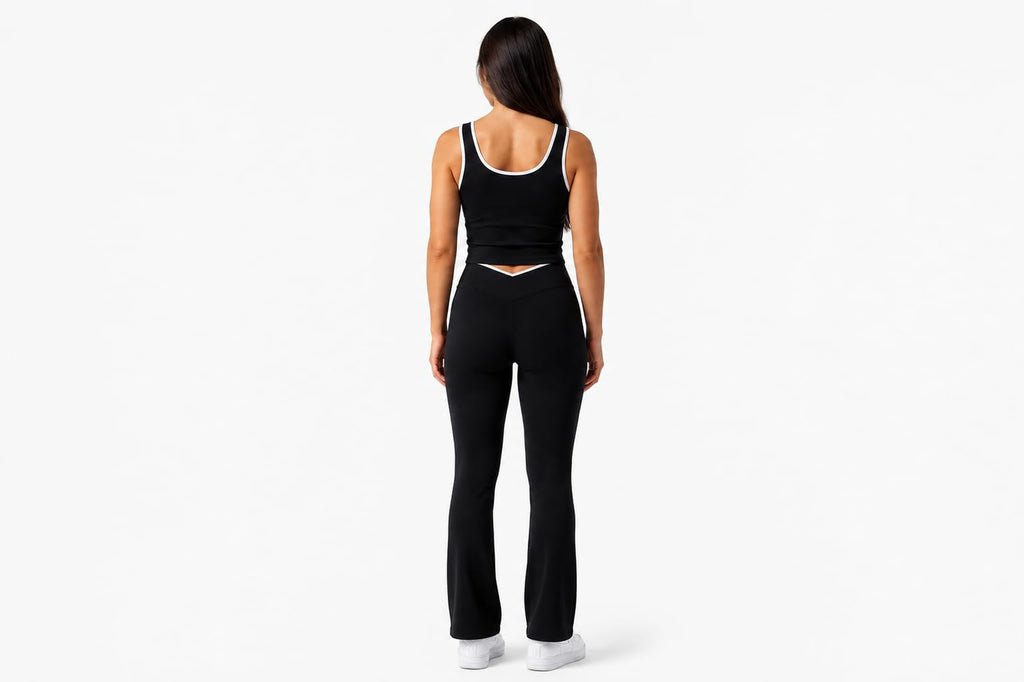 Women's Ribbed Crop Tank and Flared Yoga Pants Set