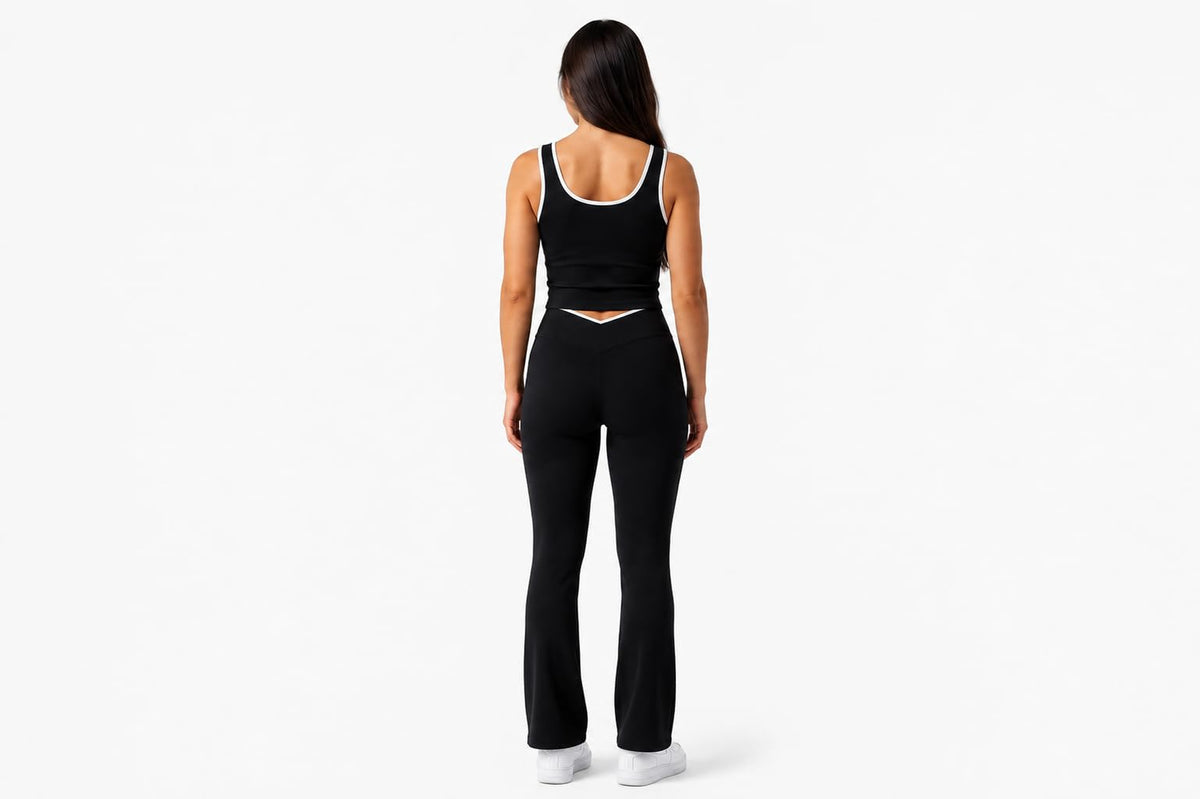 Women's Ribbed Crop Tank and Flared Yoga Pants Set