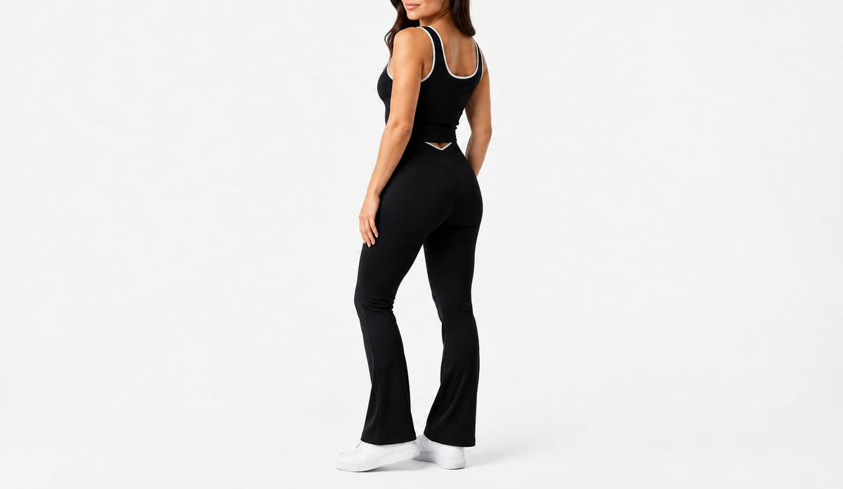 Women's Ribbed Crop Tank and Flared Yoga Pants Set