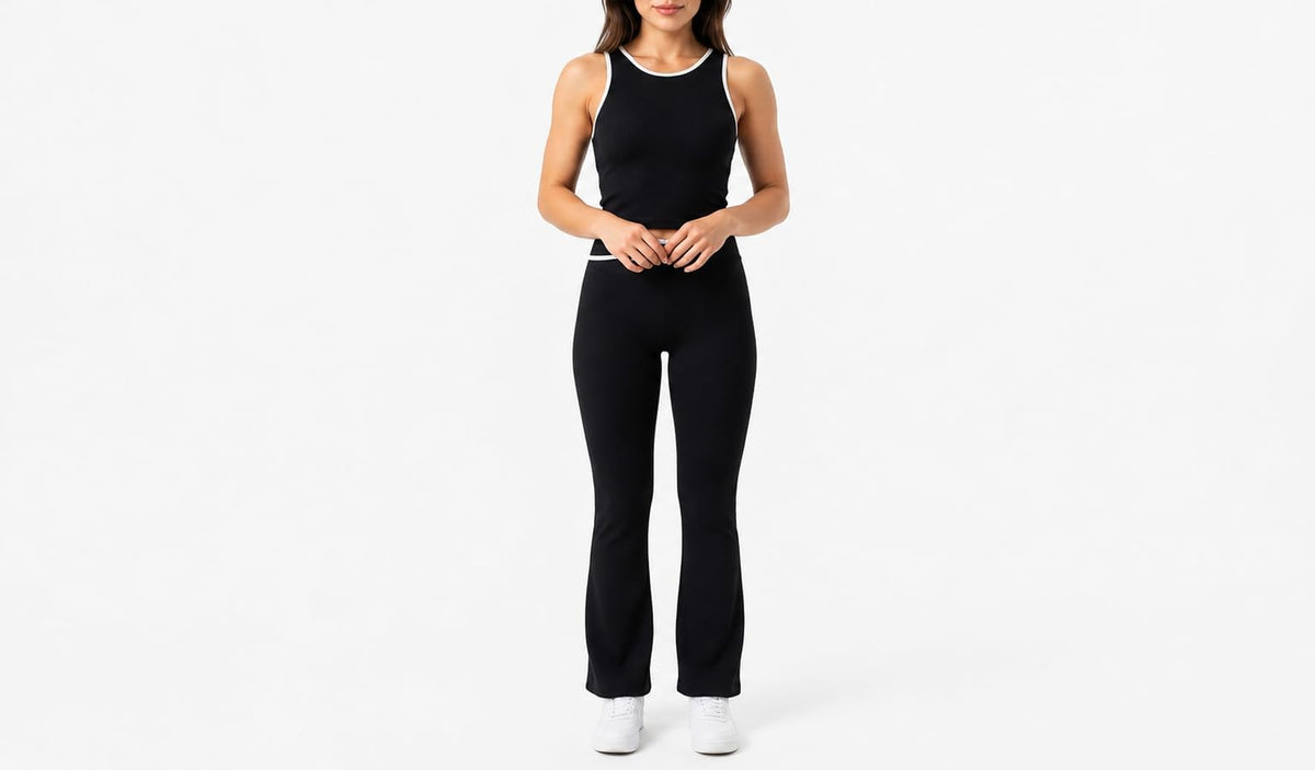 Women's Ribbed Crop Tank and Flared Yoga Pants Set