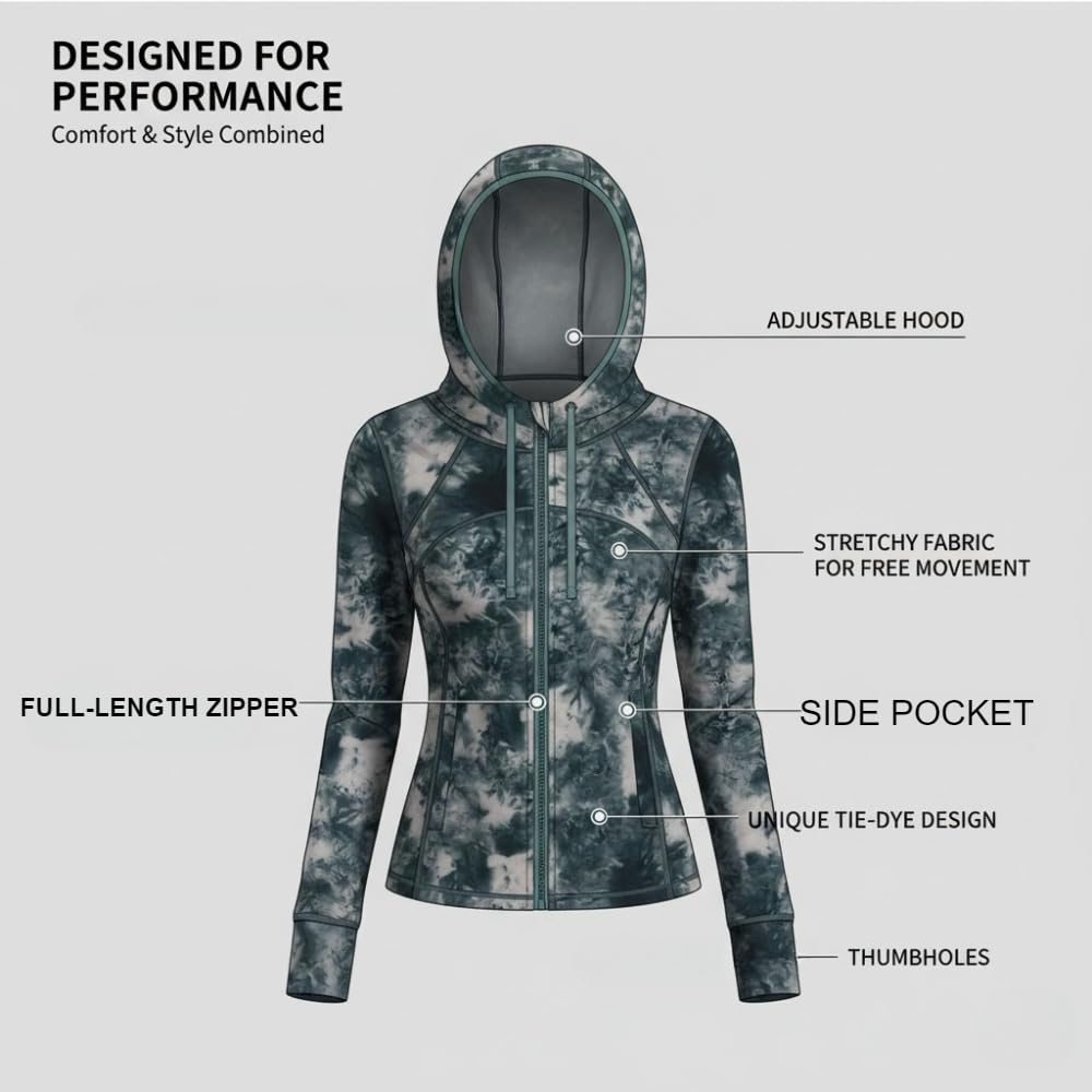Women's Tie-Dye Hooded Training Jacket with Zip Pockets