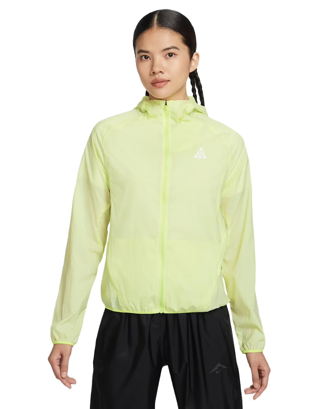 Women's Packable Nylon Running Jacket, Yellow, Medium