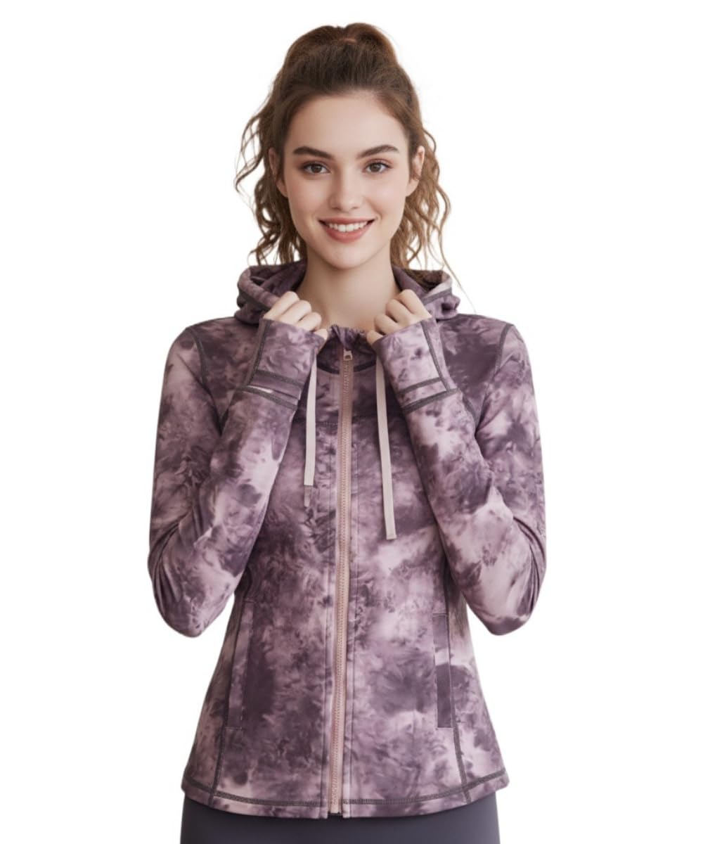 Women's Tie-Dye Hooded Training Jacket with Zip Pockets