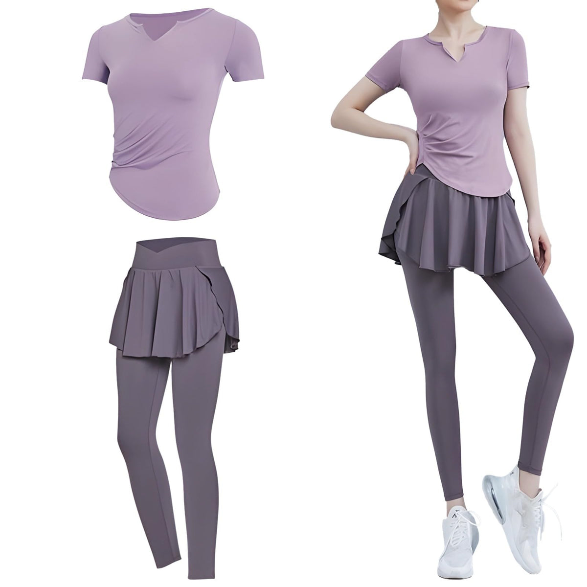 Women's V-Neck Top and High-Waist Leggings Set, XXL