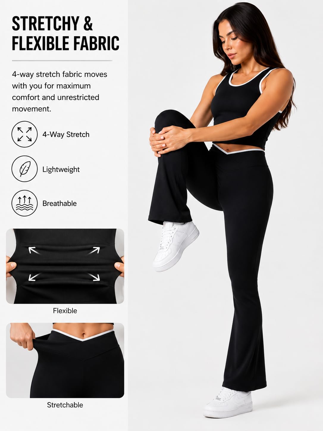Women's Ribbed Crop Tank and Flared Yoga Pants Set