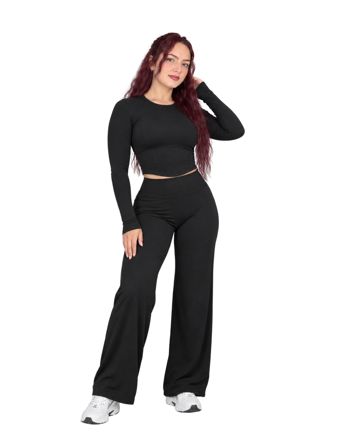 Women's Long-Sleeve Top and Wide-Leg Pants Set