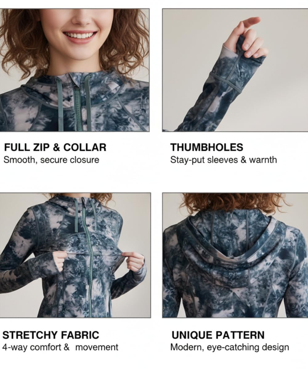 Women's Tie-Dye Hooded Training Jacket with Zip Pockets