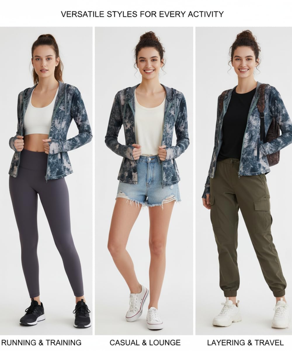 Women's Tie-Dye Hooded Training Jacket with Zip Pockets