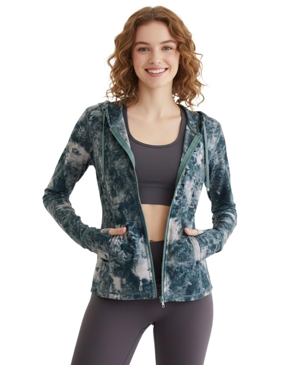 Women's Tie-Dye Hooded Training Jacket with Zip Pockets