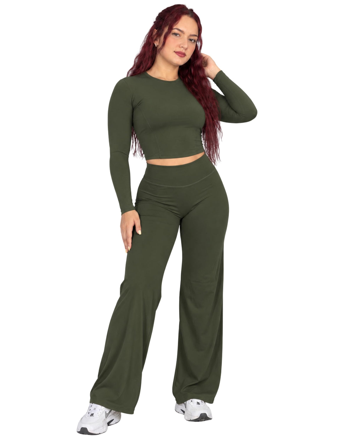 Women's Long-Sleeve Top and Wide-Leg Pants Set