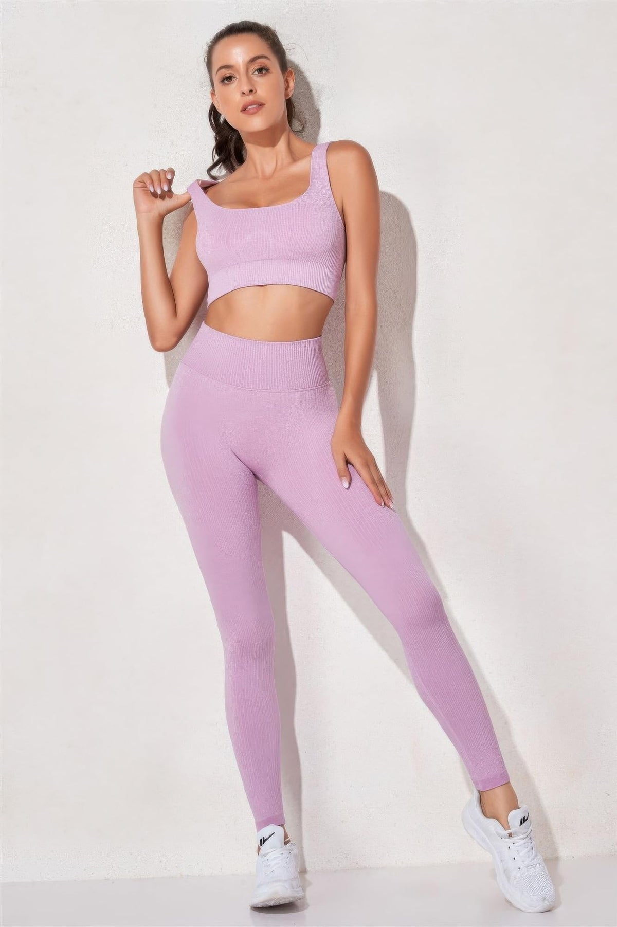 Women's Seamless Crop Top and Full-Length Leggings Set