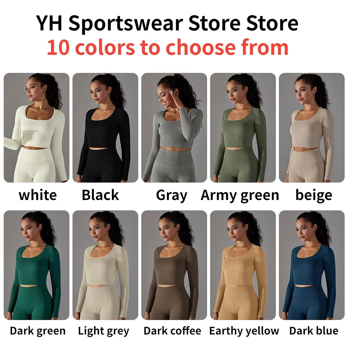 Dark Blue Long-Sleeve Yoga Crop Top, Small