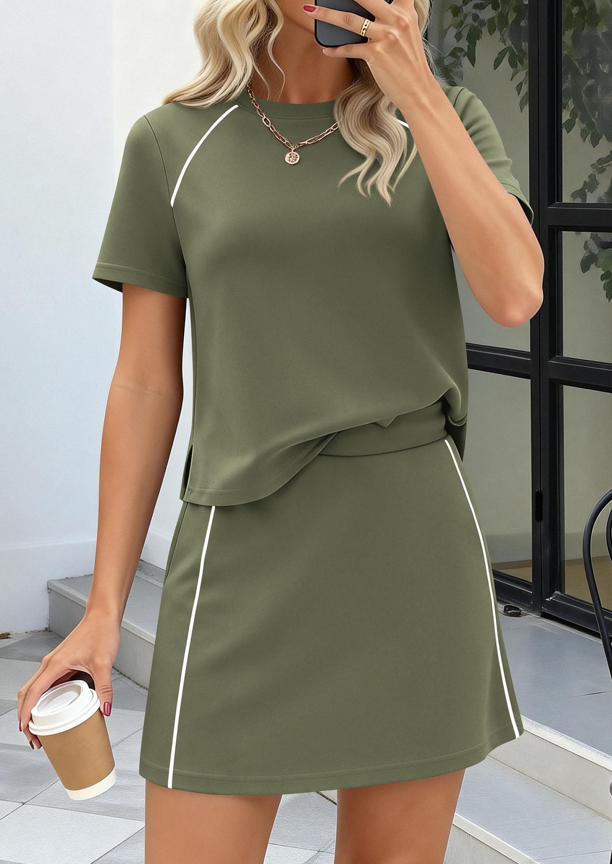 Women's Short-Sleeve Top and Skort Set